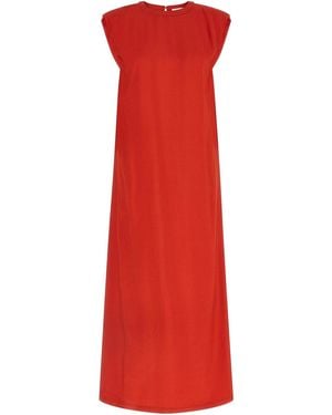 Nude Round-Neck Dress - Red