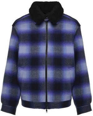 Balenciaga Checked Flannel Bomber Jacket - Blue
