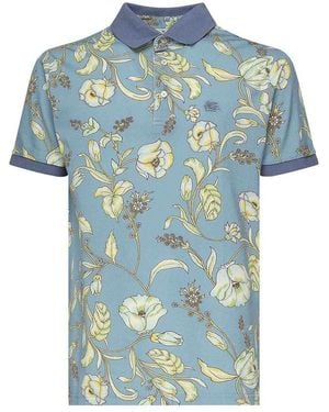 Etro Floral Print Polo Shirt - Blue