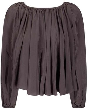 7 For All Mankind Off Shoulders Blouse Silk - Brown