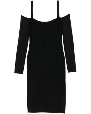 Mugler Ribbed Off-Shoulder Mini Dress - Black