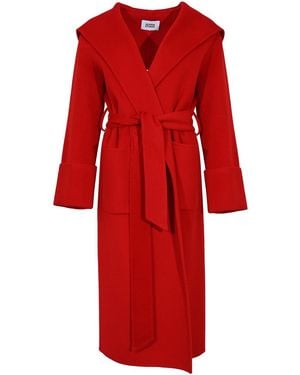 Alpha Studio Long Double Wool Coat With Hood - Red