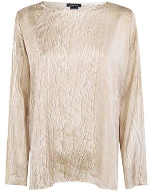 Avant Toi Crumpled Effect Stretch Silk Blouse - Natural