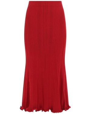 Self-Portrait Viscose Midi Skirt - Red