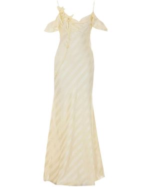 Self-Portrait Satin Striped Maxi Dress - White