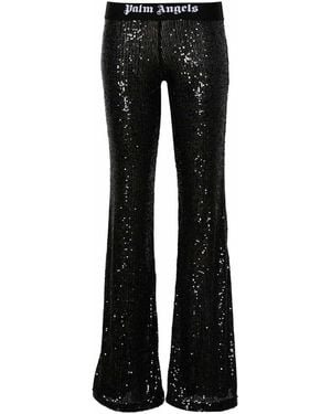 Palm Angels Logo Sequined Flared Pants - Black