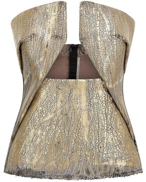 Rick Owens Coated Denim Top With Front Cut-Out Neckline - Natural