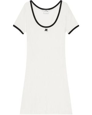 Courreges Scoop Neck Dress With Embroidered Logo - White