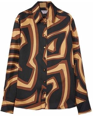 PUCCI Labyrinth Print Silk Shirt - Brown