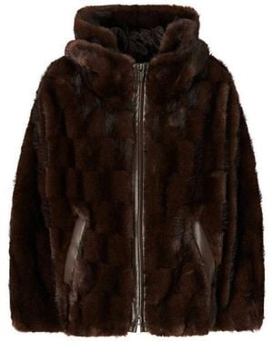 Pinko Cadetia Faux Fur Jacket With Zip - Brown