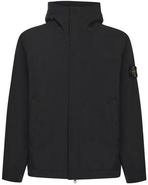 Stone Island Hooded Parka With Logo - Black