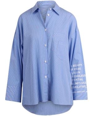 NOUMENO CONCEPT Pinstriped Shirt With Writing On The Sleeve - Blue