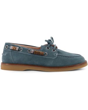 Pinko Grace Suede Loafers With Metal Lettering Logo - Blue