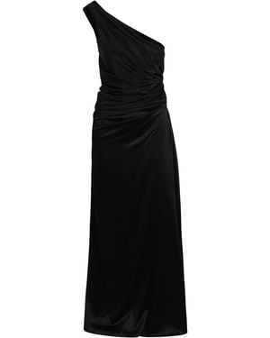 Nina Ricci Asymmetrical Draped Satin Long Dress - Black