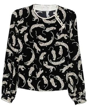 forte_forte Printed Velvet Blouse - Black