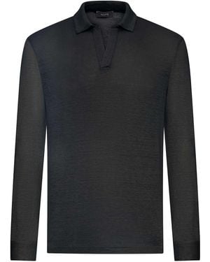 Nome Long-Sleeved Linen Polo Shirt - Black