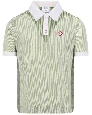 CASABLANCA Vertical Stripe Polo Shirt - Green