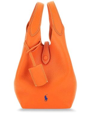 Polo Ralph Lauren Leather Shoulder Bag With Engraved Logo - Orange