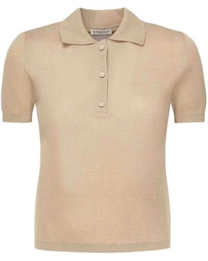 Moncler Cotton Polo Shirt With Embroidered Logo - Natural