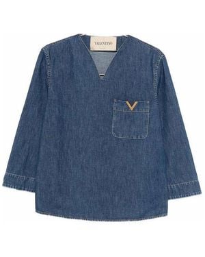 Valentino Garavani Vlogo Signature Denim Blouse - Blue