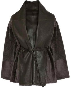 Yves Salomon Leather-Trimmed Shearling Jacket - Black