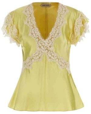 Alberta Ferretti Satin And Lace Top - Yellow