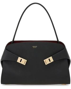 Ferragamo Hug Soft Medium Bicolor Shoulder Bag - Black