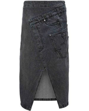 JW Anderson Twisted Denim Midi Skirt - Gray