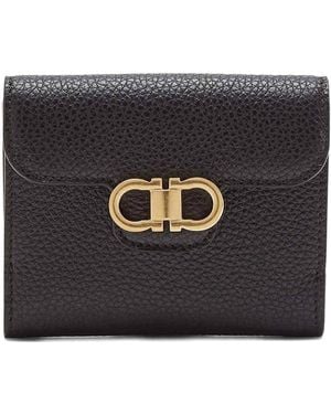 Ferragamo Gancini Grained Leather Compact Wallet - Black