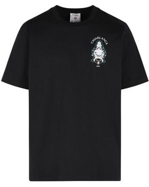 CASABLANCA Hotel Emblem' Cotton T-Shirt - Black
