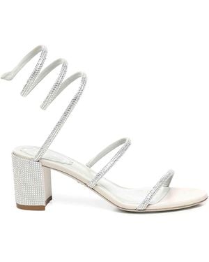 Rene Caovilla Cleo Satin Sandals With Crystals - White