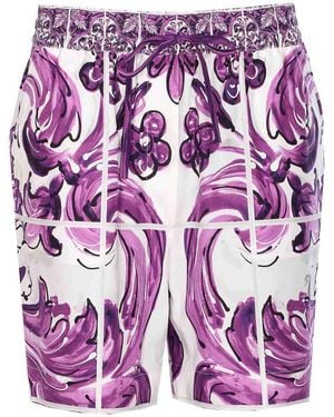 Dolce & Gabbana Maiolica Print Shorts - Purple