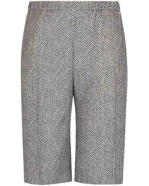 Emporio Armani Elasticated-Waistband Herringbone Shorts - Grey