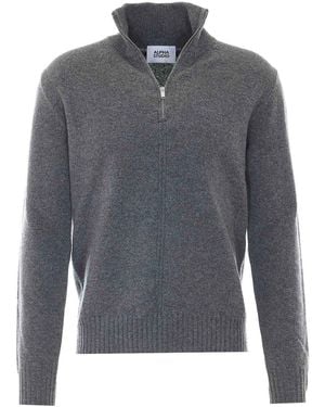 Alpha Studio Cardigan With Half Zip Closure - Gray