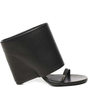 Courreges Leather Wedge Mules - Black