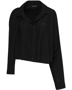 Balenciaga One-Shoulder Poplin Shirt - Black