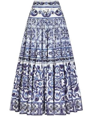 Dolce & Gabbana Majolica-Print A-Line Maxi Skirt - Blue