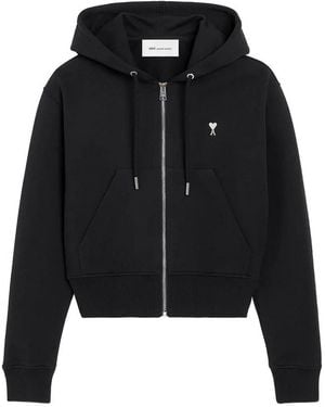 Ami Paris Embroidered Sweatshirt Adc Zip - Black