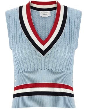 Thom Browne Rwb Cropped Knit Vest - Grey