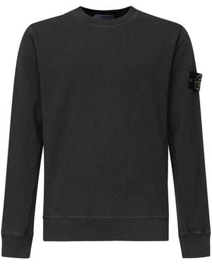 Stone Island Crewneck Sweatshirt With Flame Effect - Black
