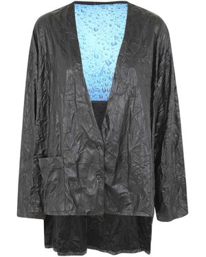 Maria Calderara Crinkled Faux Leather Jumper - Grey