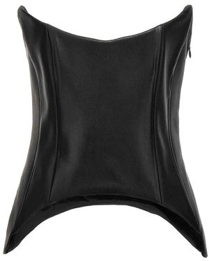 Monot Asymmetric Leather Bustier Top - Black