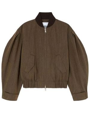 Ganni Light Wool Melange Bomber Jacket - Brown