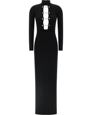 Elisabetta Franchi Jewel Cufflinks Knit Dress - Black