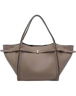 Tod's Medium Leather Shopping Bag - Grey
