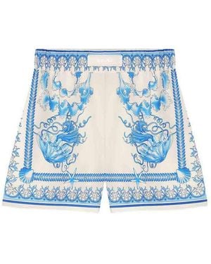 Versace Cotton Shorts With Underwater Baroque Print - Blue