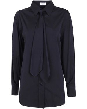 Brunello Cucinelli Ribbon-Detail Cotton Shirt - Blue