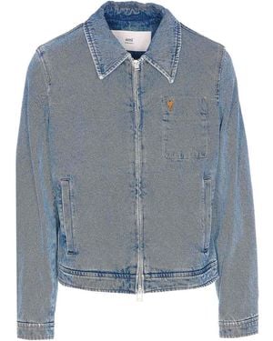 Ami Paris Denim Jacket Zip Closure - Blue