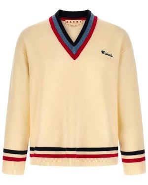 Marni Logo Embroidery Jumper Jumpers And Cardigans - Natural
