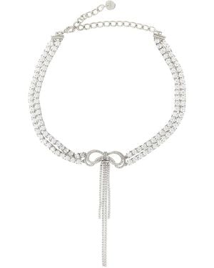 Self-Portrait Double Crystal Bow' Necklace - White